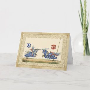 Cartão Cavaleiros Medievais Jousting em barracão e armo d