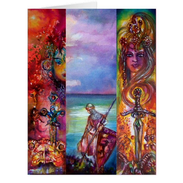 Cartão Cavaleiros medievais PENDRAGON,Lago Sunset,Fantasi (Frente)