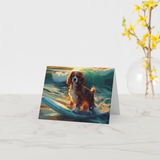 Cartão Cavalier King Beach Surfing Painting (Flor Amarela)
