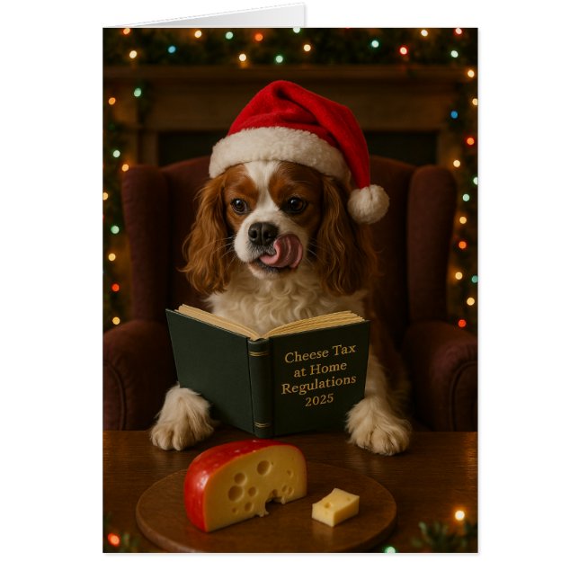Cartão Cavalier King Charles 'Cheese Tax' Christmas card (Frente)