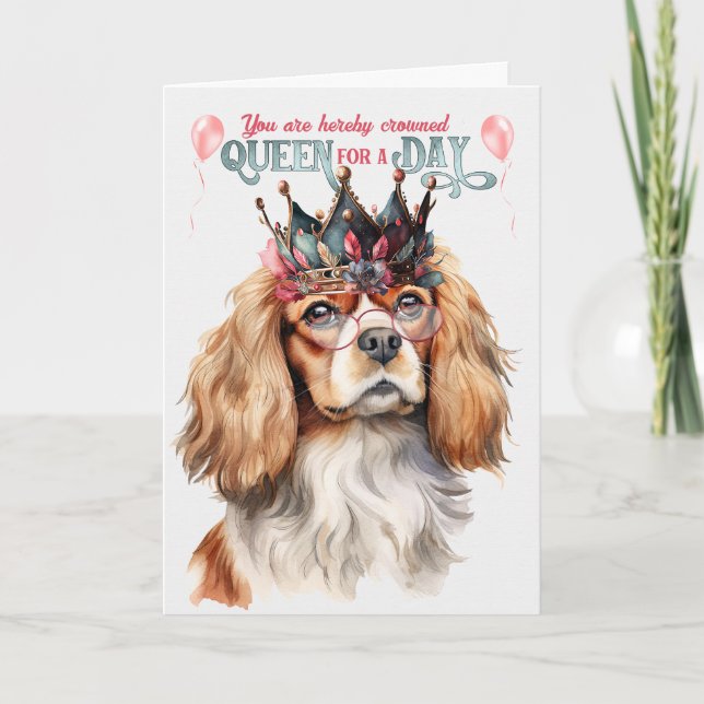 Cartão Cavalier King Charles Dog Queen para um Aniversári (Frente)