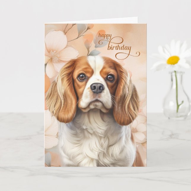 Cartão Cavalier King Charles Spaniel Cachorro Flor de Ani (Planta pequena)