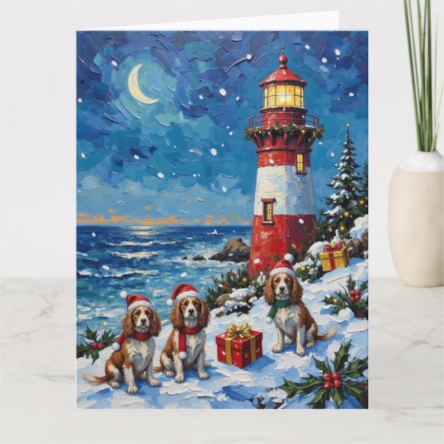 Cartão Cavalier King Charles Spaniel Christmas Lighthouse (Frente)