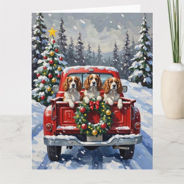 Cartão Cavalier King Charles Spaniel Christmas Red Truck (Frente)