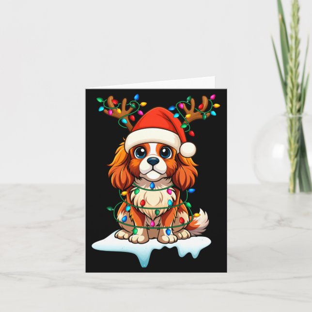 Cartão Cavalier King Charles Spaniel Christmas Reindeer P (Frente)