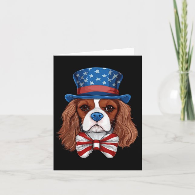 Cartão Cavalier King Charles Spaniel Com Bandeira America (Frente)