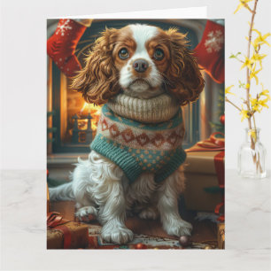 Cartão Cavalier King Charles Spaniel Com Presentes de Nat
