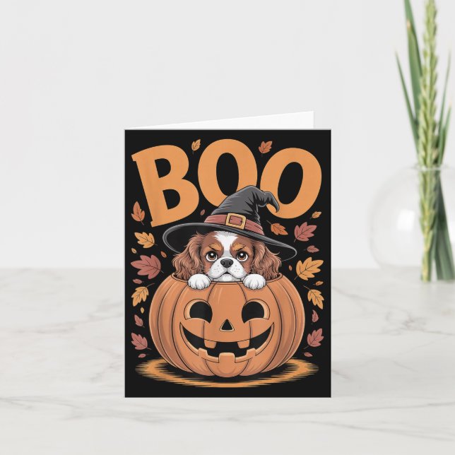 Cartão Cavalier King Charles Spaniel de Halloween de Abób (Frente)