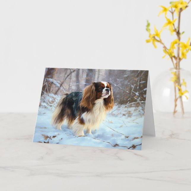 Cartão Cavalier King Charles Spaniel Deixe Nevar Natal  (Flor Amarela)