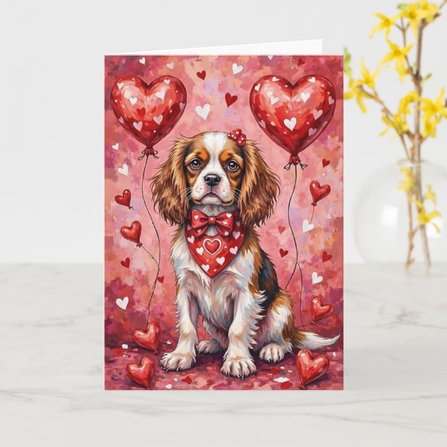 Cartão Cavalier King Charles Spaniel Dia dos Namorados (Flor Amarela)