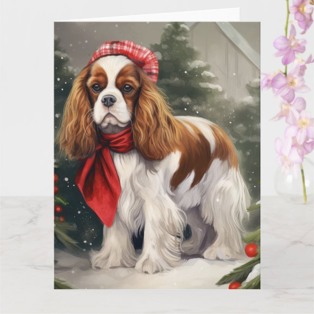 Cartão Cavalier King Charles Spaniel Dog Natal (Orquídea)