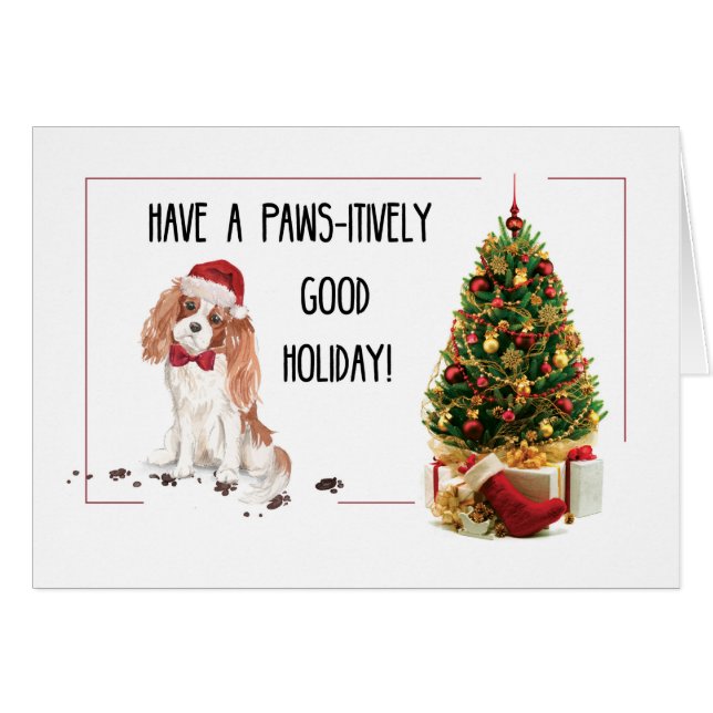 Cartão Cavalier King Charles Spaniel Funny Cog de Natal (Frente Horizontal)