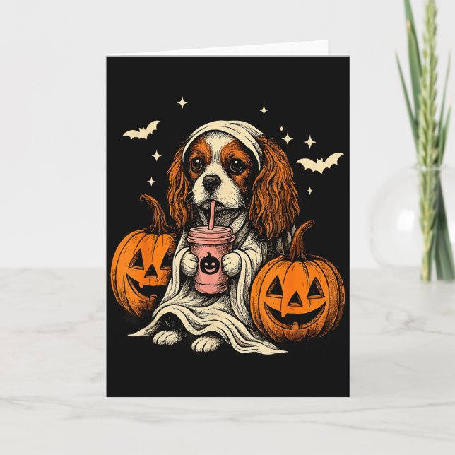 Cartão Cavalier King Charles Spaniel Ghost Halloween Cava (Frente)