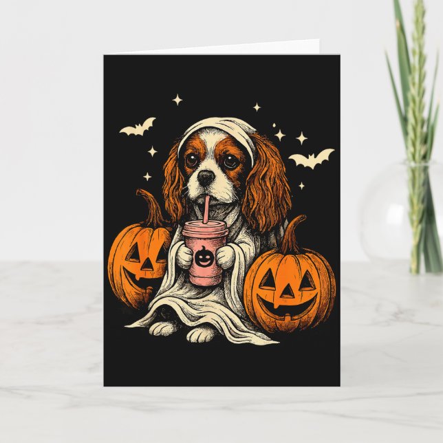 Cartão Cavalier King Charles Spaniel Ghost Halloween Cava (Frente)