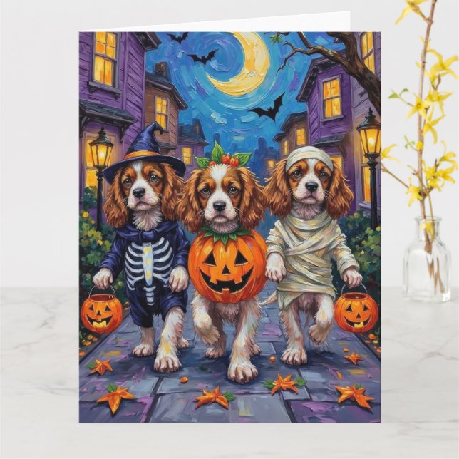 Cartão Cavalier King Charles Spaniel Halloween (Flor Amarela)