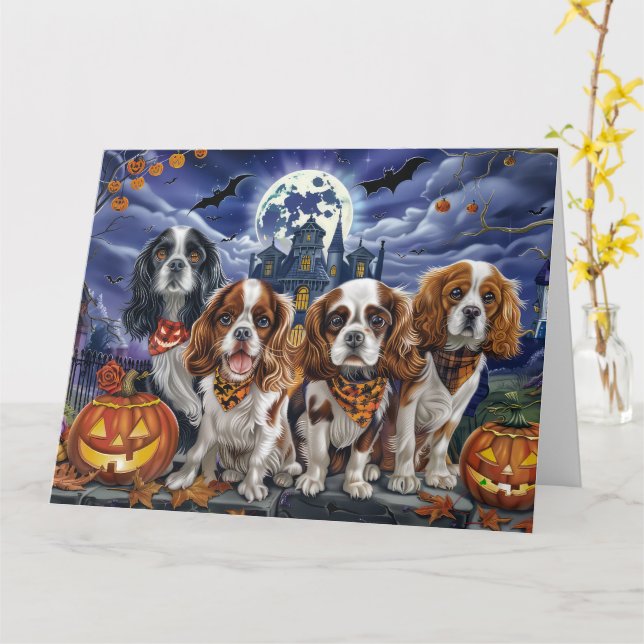 Cartão Cavalier King Charles Spaniel Halloween Spooky (Flor Amarela)