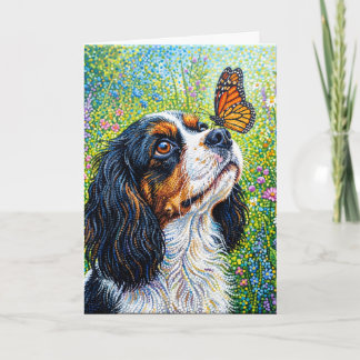 Cartão Cavalier King Charles Spaniel Jardim das Borboleta