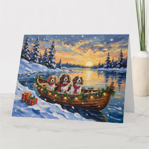 Cartão Cavalier King Charles Spaniel Natal no Barco