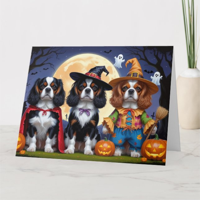 Cartão Cavalier King Charles Spaniel Pumpkin Halloween (Frente)