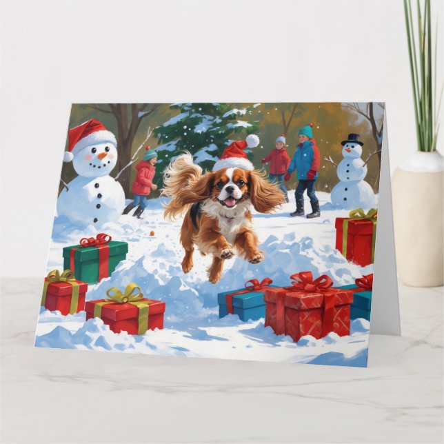 Cartão Cavalier King Charles Spaniel Snow com Natal (Frente)