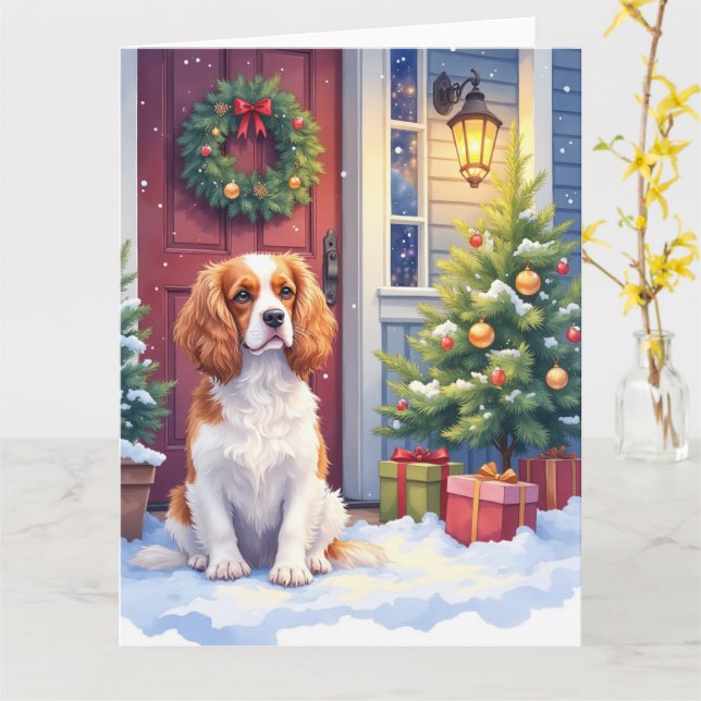 Cartão Cavalier King Charles Spaniel Snowy Christmas (Flor Amarela)