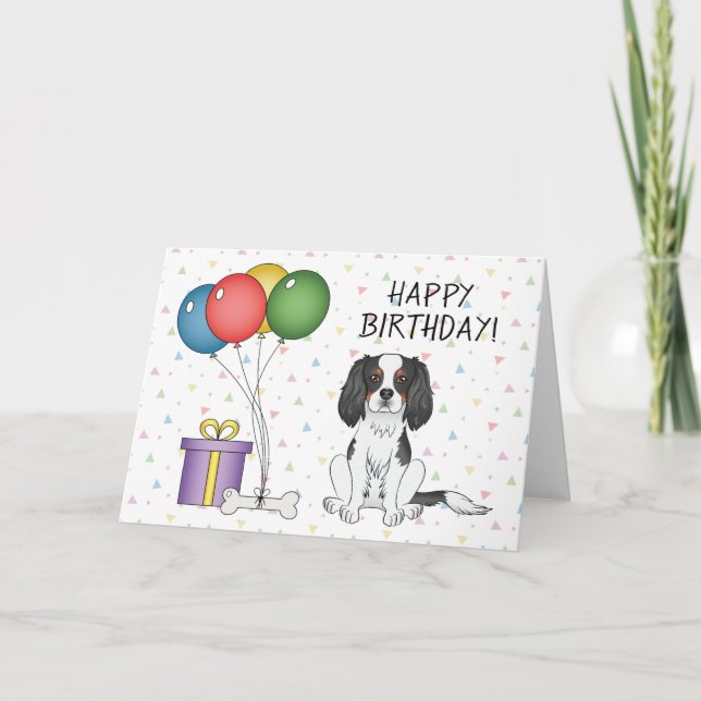Cartão Cavalier King Charles Spaniel Tricolor - Aniversár (Frente)