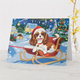 Cartão Cavalier King Charles Trenó Neve Natal