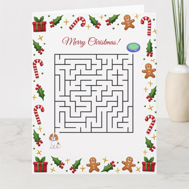 Cartão Cavalier King Christmas Maze Puzzle Holiday (Frente)