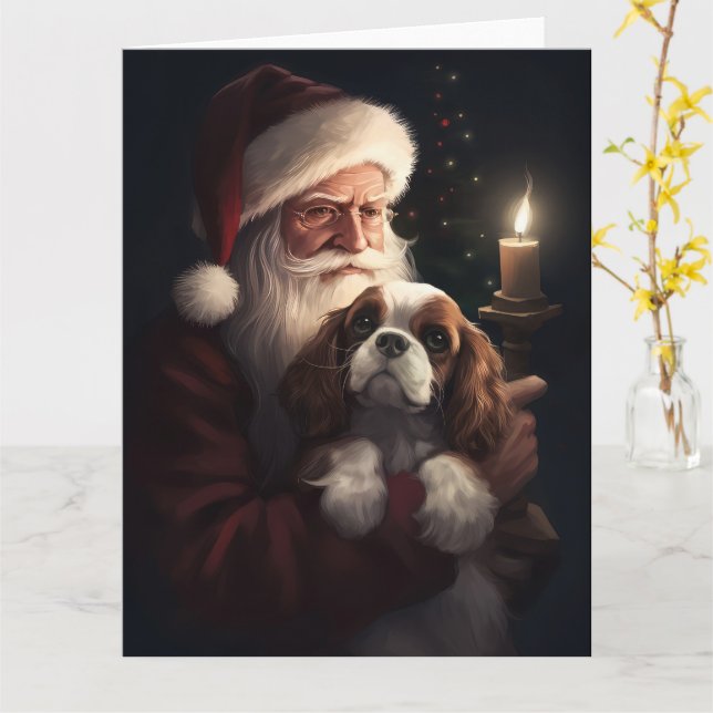 Cartão Cavalier King com Papai Noel Natal Festivo (Flor Amarela)