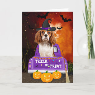 Cartão Cavalier King Dog em Halloween Truck