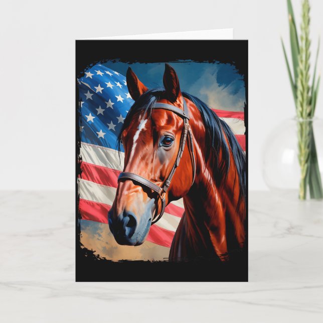 Cartão Cavalo 4 de Julho Patriótico Cavalo Bandeira Ameri (Frente)