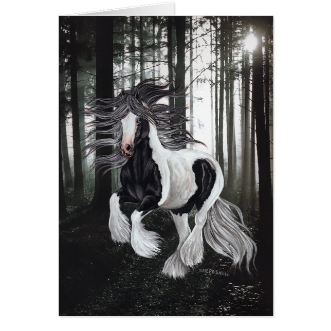 Cartão Cavalo aciganado na floresta (Frente)