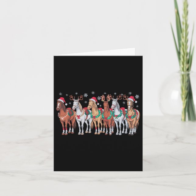 Cartão Cavalo Andando Santa Hat Noite Luzes De Natal Lov  (Frente)