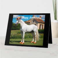 Cavalo Árabe Branco usando chapéu e tamancos