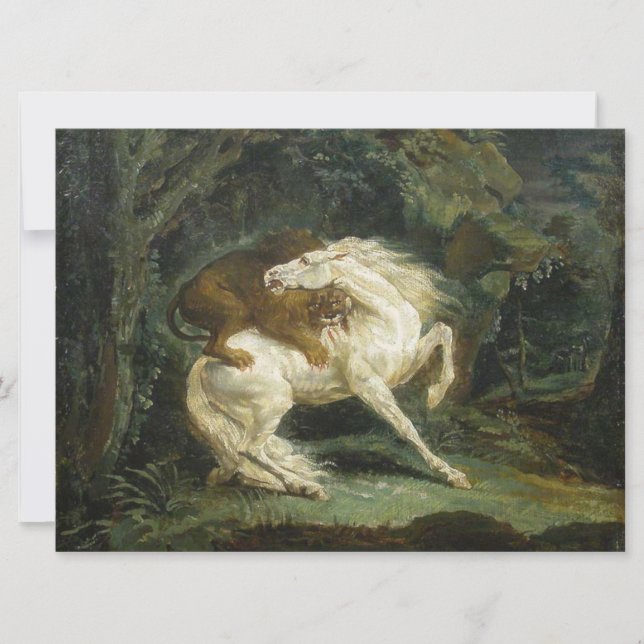 Cartão Cavalo Atacado por um Leão (Frente)