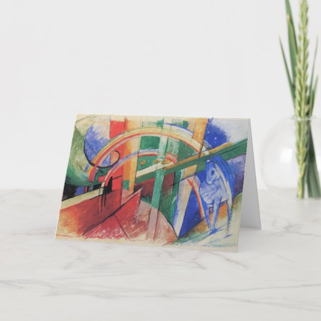 Cartão Cavalo Azul com arco-íris por Franz Marc (Frente)
