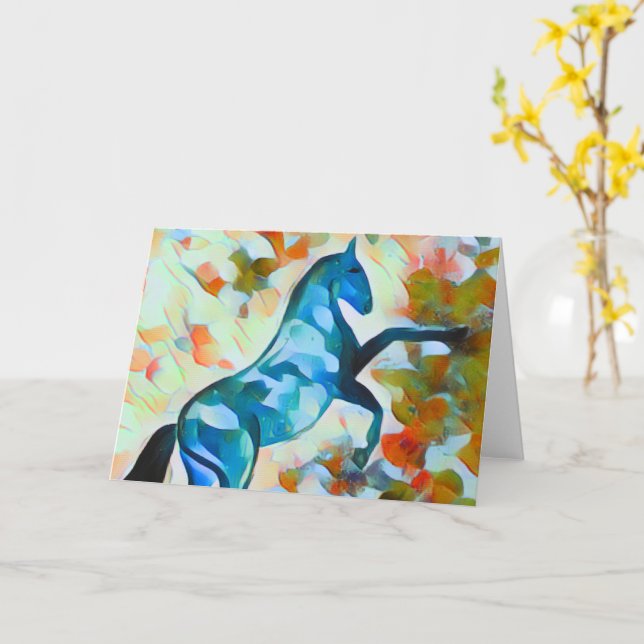 Cartão Cavalo Azul Dançando à Lua (Flor Amarela)