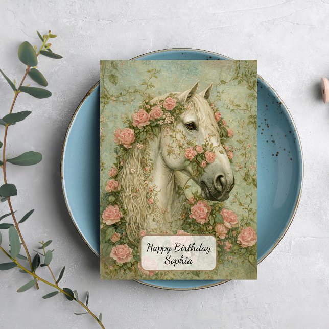 Cartão Cavalo Branco com Rosas (Criador carregado)