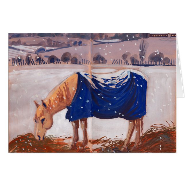 Cartão Cavalo branco na neve (Frente horizontal)