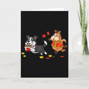 Cartão Cavalo Chinês Border Collie Crianças Homens Mulher