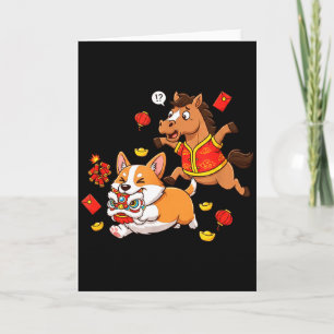 Cartão Cavalo Chinês Corgi Engraçado Crianças Homens Mulh