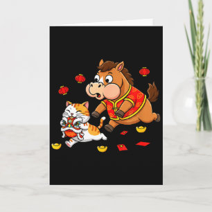 Cartão Cavalo Chinês Gato Divertido Infantil Masculino Fe