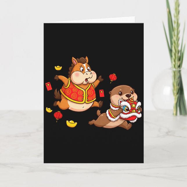 Cartão Cavalo Chinês Lontra Engraçado Crianças Homens Mul (Frente)