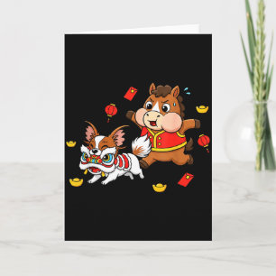 Cartão Cavalo Chinês Papillon Divertido Happ Kids Homens 