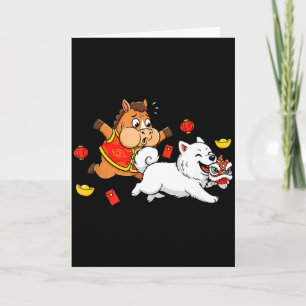 Cartão Cavalo Chinês Samoyed Divertido Crianças Homens Mu
