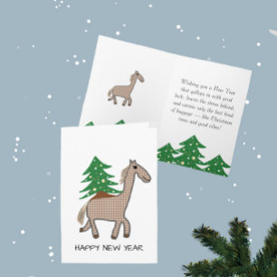 Cartão Cavalo com árvore de Natal