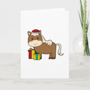 Cartão Cavalo com chapéu de Papai Noel & Presentes