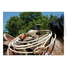 Cartão Cavalo com sela e corda ocidental