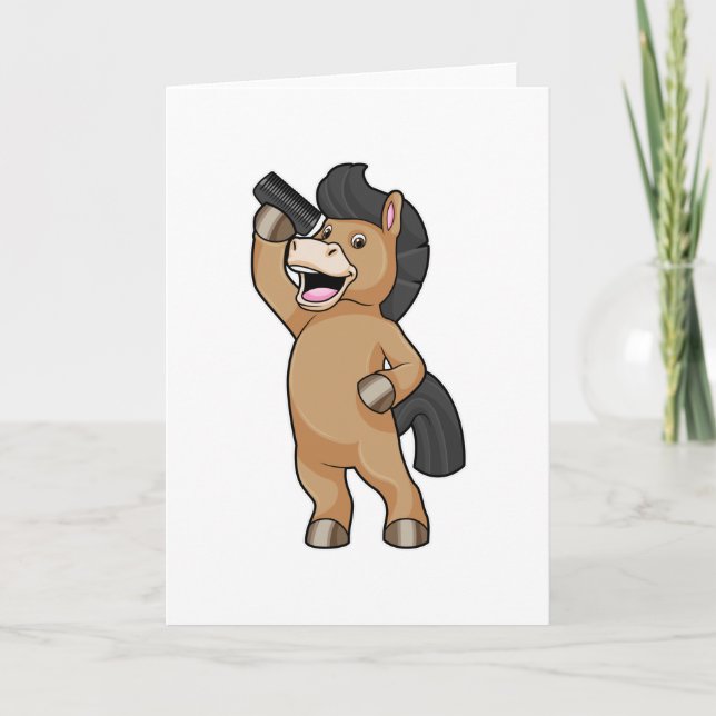 Cartão Cavalo como cabeleireiro com pente (Frente)