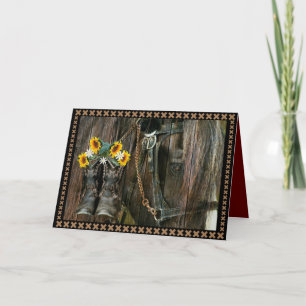 Cartão Cavalo Cowboy Boots Girassóis Flores Rústicas Cons